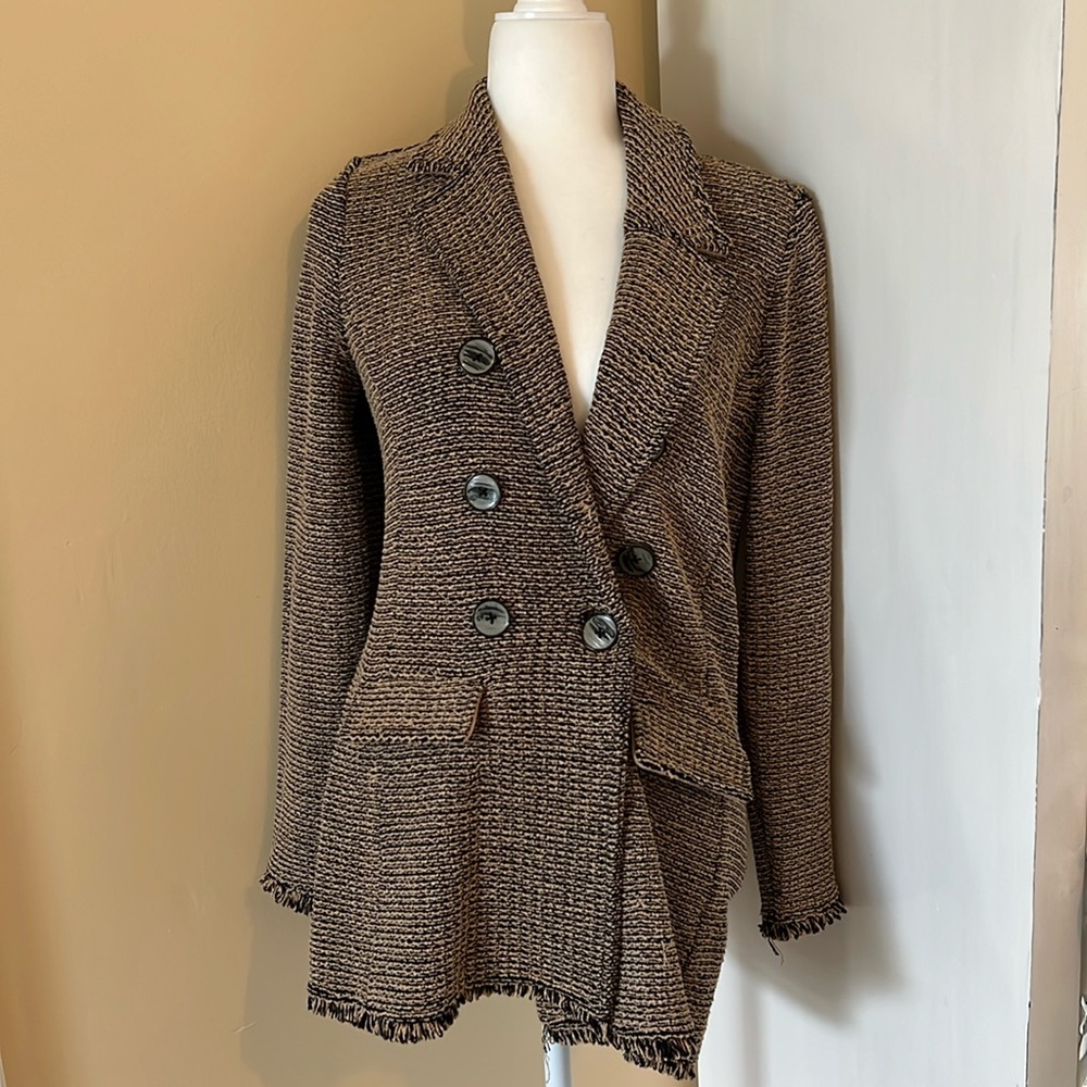Chicos tweed sweater jacket. Tan and black. Size 0